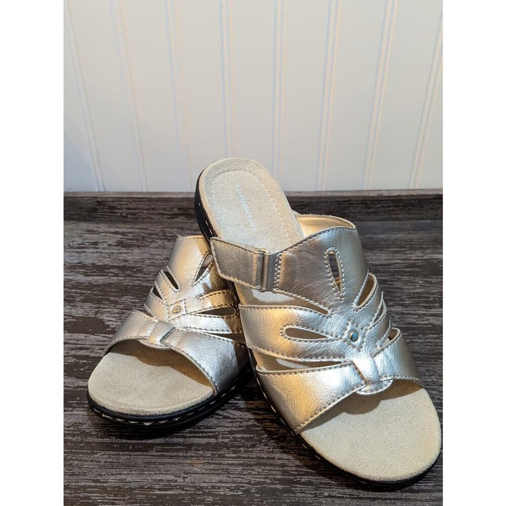 Women's Croft and Barrow Slip on Summer Sandal Silver Size 8 M